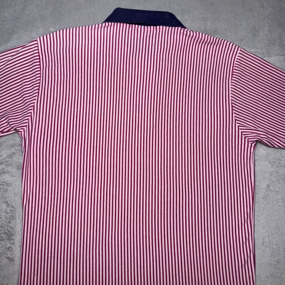 Vintage Polo Ralph Lauren Pink White Striped Navy & Pink Trim Polo‎ Shirt Medium - Picture 9 of 10